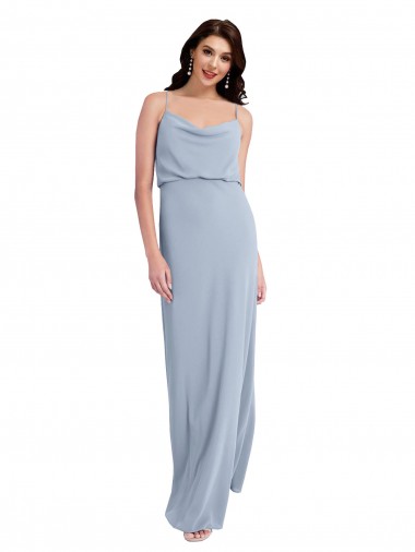 V-Back Smoke Blue Sheath Cowl Neck Long Formal Evening Dress Canada Online