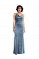 V-Back Dusty Blue Sheath Cowl Neck Long Evening Dress Canada Online