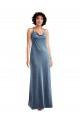 V-Back Dusty Blue Sheath Cowl Neck Long Evening Gown Canada Online
