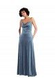 Open Back Dusty Blue Sheath Cowl Neck Long Semi Formal Evening Dress Canada Online