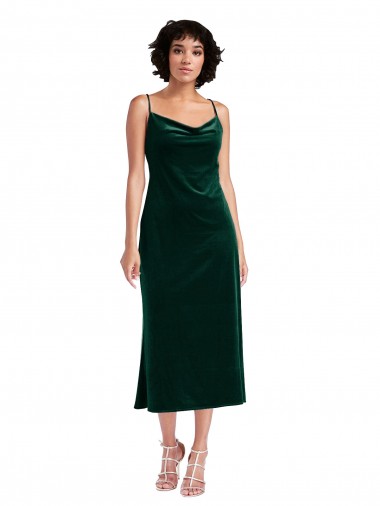 Open Back Dark Green Sheath Cowl Neck Midi Length Black Tie Evening Dress Canada Online