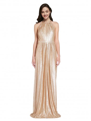 Gold Sheath High Neck Long Formal Evening Dress Canada Online