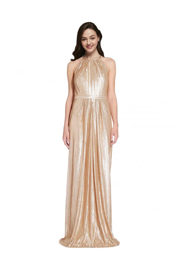 Gold Sheath High Neck Long Formal Evening Dress Canada Online