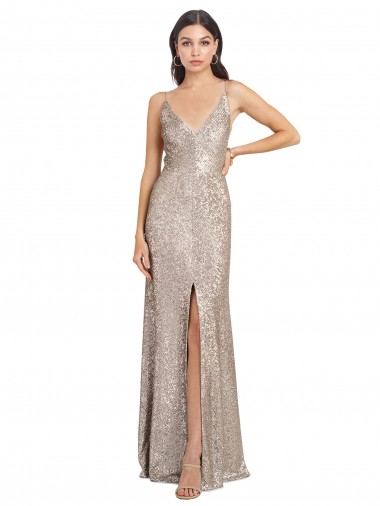 V-Back Silver Sheath High Neck Long Formal Evening Dress Canada Online