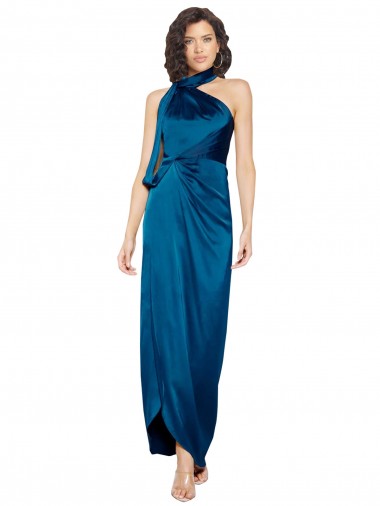 Peacock Blue Sheath High Neck Long Formal Evening Dress Canada Online