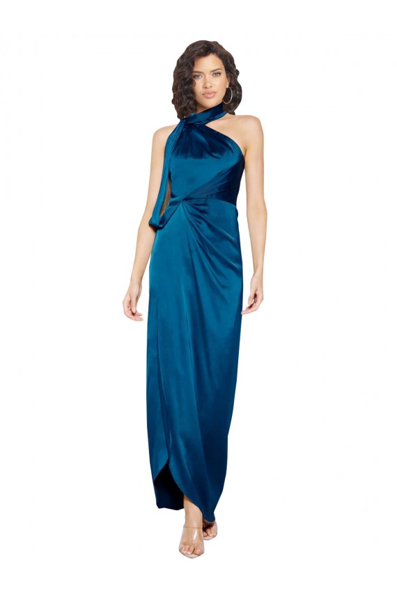 Peacock Blue Sheath High Neck Long Formal Evening Dress Canada Online