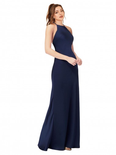 Open Back Sapphire Sheath High Neck Long Formal Evening Dress Canada Online