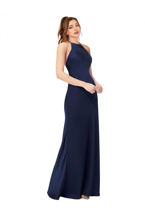 Open Back Sapphire Sheath High Neck Long Formal Evening Dress Canada Online