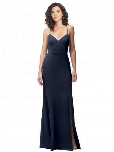Open Back Dark Navy Sheath High Neck Long Formal Evening Dress Canada Online
