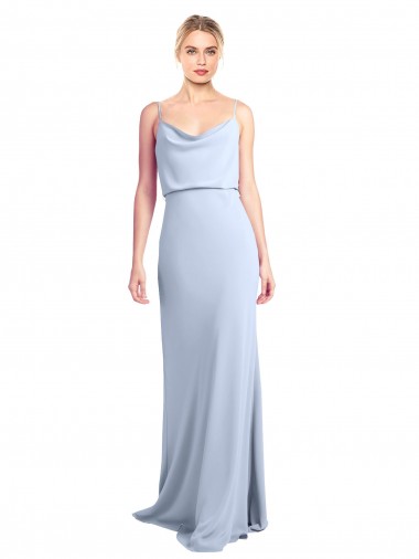V-Back Light Sky Blue Sheath High Neck Long Formal Dress Canada Online