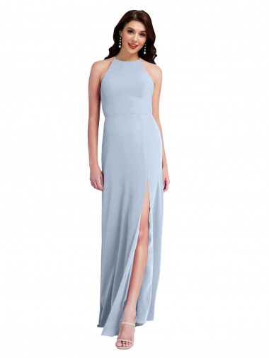 Open Back Light Sky Blue Sheath High Neck Long Formal Evening Dress Canada Online