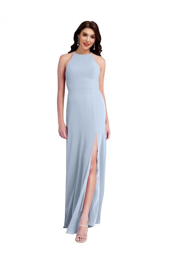 Open Back Light Sky Blue Sheath High Neck Long Formal Evening Dress Canada Online