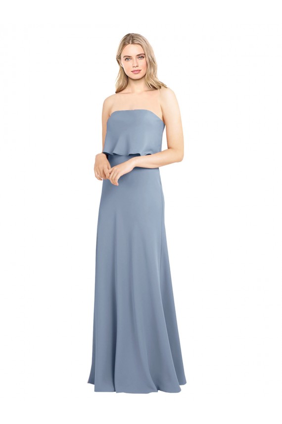 Smoke Blue Sheath High Neck Long Formal Dress Canada Online