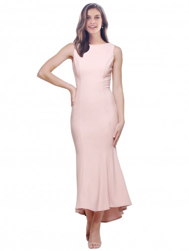 Low Back Pink Sheath High Neck Midi Length High Low Evening Dress Canada Online