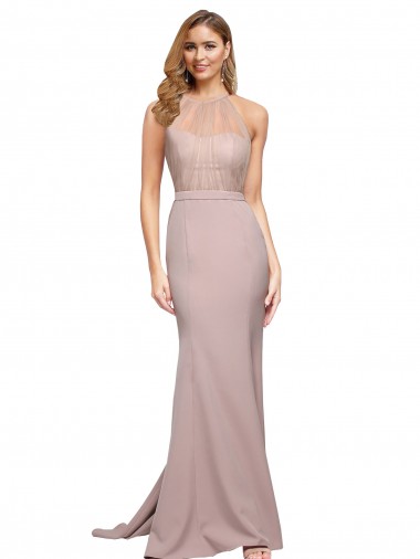 Dusty Pink Sheath High Neck Sweep Train Formal Evening Dress Canada Online