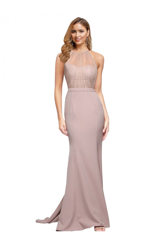 Dusty Pink Sheath High Neck Sweep Train Formal Evening Dress Canada Online