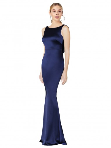 Low Back Dark Navy Sheath High Neck Long Formal Evening Dress Canada Online