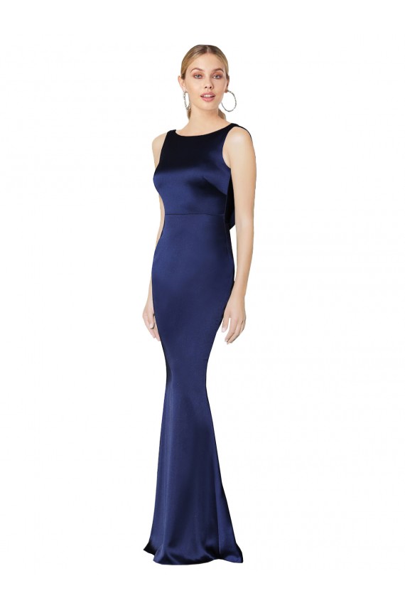 Low Back Dark Navy Sheath High Neck Long Formal Evening Dress Canada Online