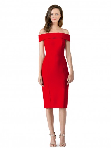 Red Sheath Off the Shoulder Cocktail Length Formal Evening Dress Canada Online