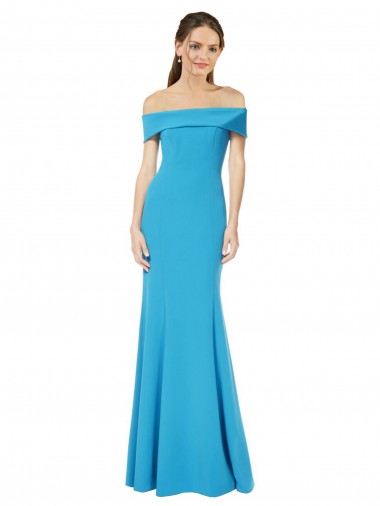Peacock Blue Sheath Off the Shoulder Long Formal Dress Canada Online