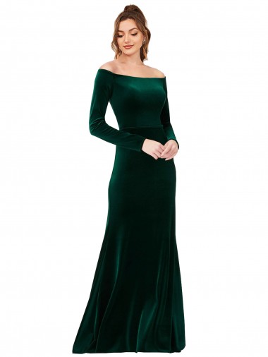 Dark Green Sheath Off the Shoulder Long Formal Evening Dress Canada Online