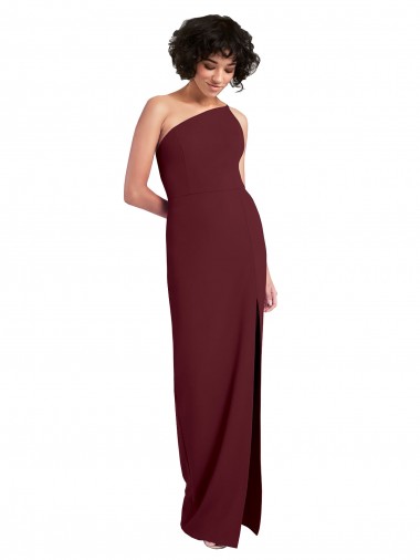 Burgundy Gold Sheath One Shoulder Long Formal Evening Dress Canada Online