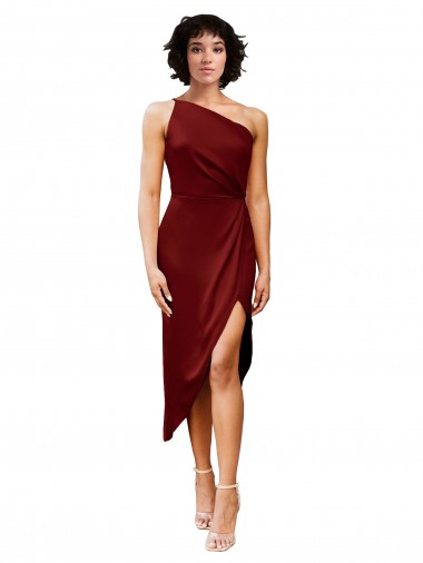 Burgundy Sheath One Shoulder Midi Length Black Tie Evening Dress Canada Online