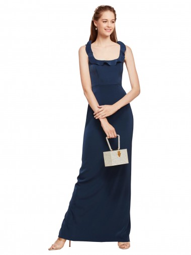 Low Back Dark Navy Sheath Scoop Neck Long Formal Evening Dress Canada Online