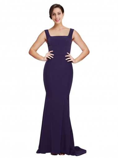 Dark Navy Sheath Square Neck Sweep Train Semi Formal Evening Dress Canada Online