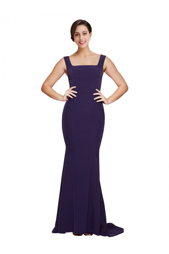 Dark Navy Sheath Square Neck Sweep Train Semi Formal Evening Dress Canada Online
