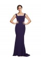 Dark Navy Sheath Square Neck Sweep Train Semi Formal Evening Dress Canada Online