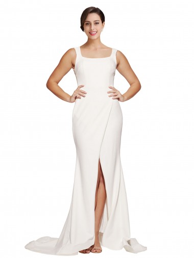 Low Back Ivory Sheath Square Neck Sweep Train Semi Formal Evening Dress Canada Online
