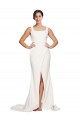 Low Back Ivory Sheath Square Neck Sweep Train Semi Formal Evening Dress Canada Online