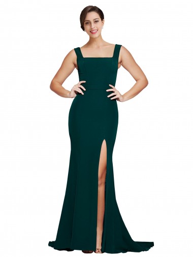 Midnight Green Sheath Square Neck Sweep Train Semi Formal Evening Dress Canada Online
