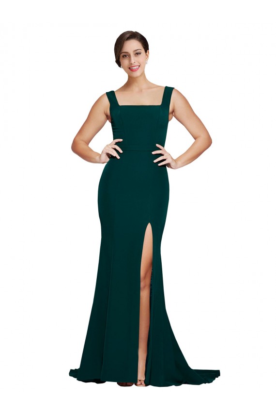 Midnight Green Sheath Square Neck Sweep Train Semi Formal Evening Dress Canada Online
