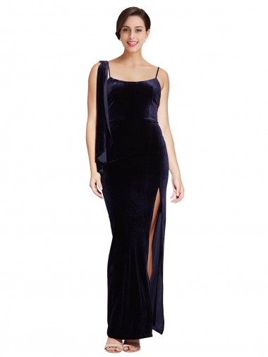 Low Back Dark Navy Sheath Square Neck Long Formal Evening Dress Canada Online