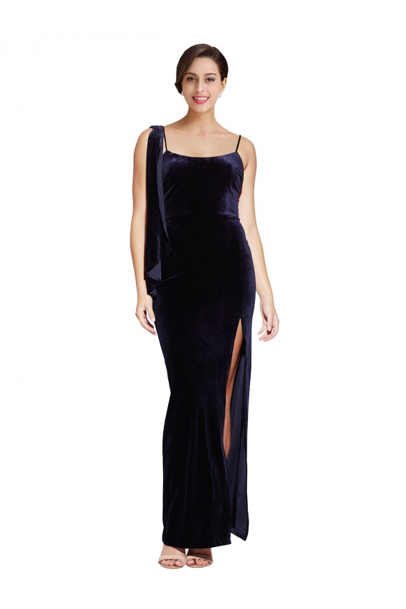 Low Back Dark Navy Sheath Square Neck Long Formal Evening Dress Canada Online