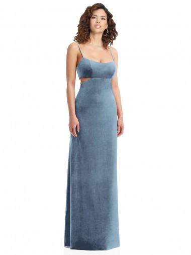 Low Back Dusty Blue Sheath Square Neck Long Formal Evening Dress Canada Online