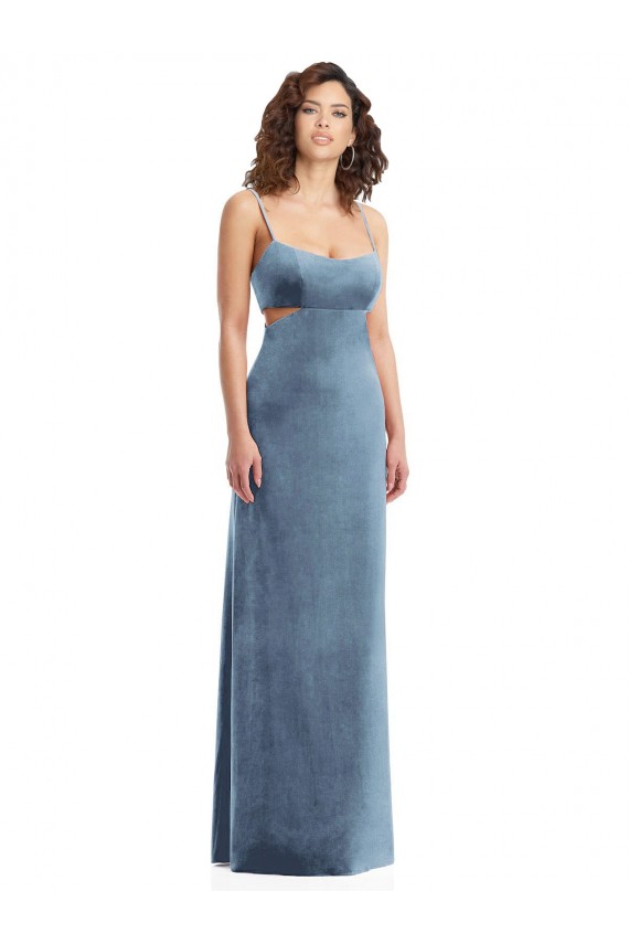 Low Back Dusty Blue Sheath Square Neck Long Formal Evening Dress Canada Online