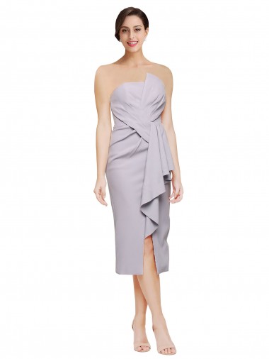 Low Back Arctic Lilac Sheath Strapless Cocktail Length High Low Evening Dress Canada Online
