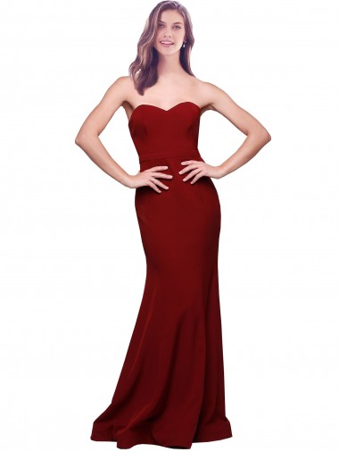 Low Back Burgundy Sheath Strapless Long Formal Evening Dress Canada Online