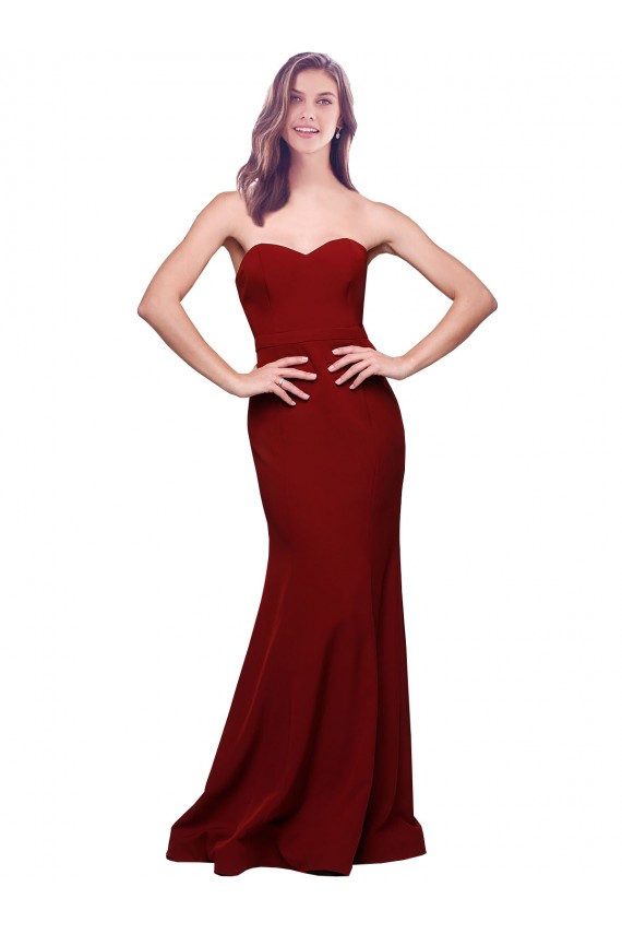 Low Back Burgundy Sheath Strapless Long Formal Evening Dress Canada Online