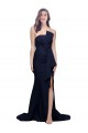 Low Back Dark Navy Sheath Strapless Sweep Train Semi Formal Evening Dress Canada Online
