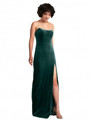 Low Back Dark Green Sheath Strapless Long Black Tie Evening Dress Canada Online