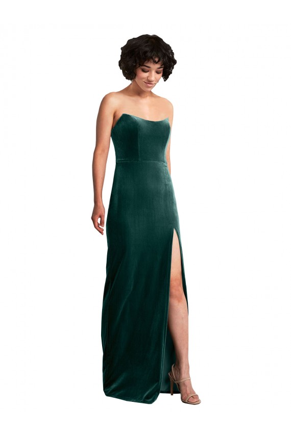Low Back Dark Green Sheath Strapless Long Black Tie Evening Dress Canada Online