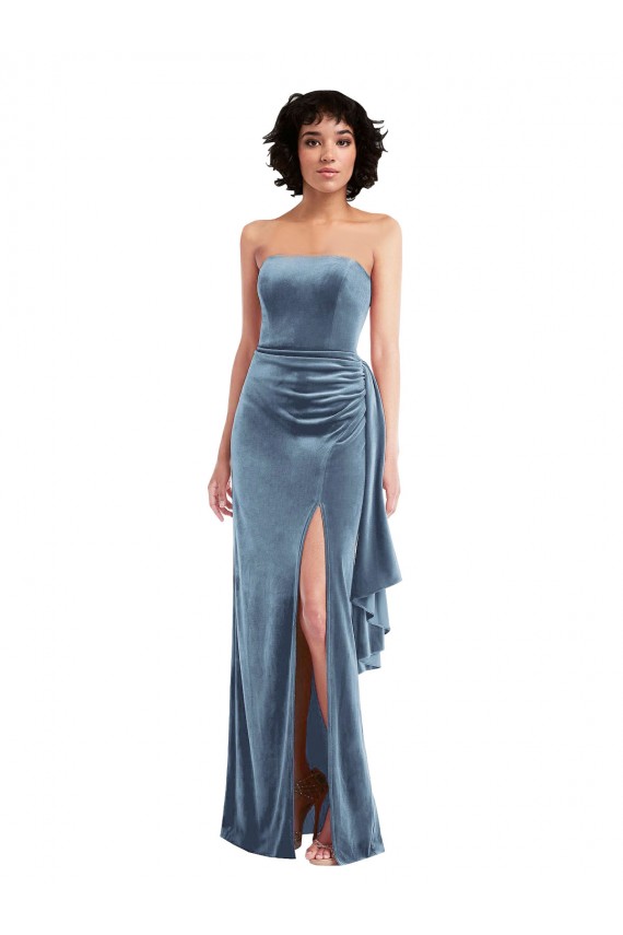 Low Back Dusty Blue Sheath Strapless Long Formal Evening Dress Canada Online