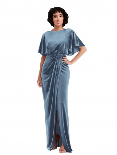 Open Back Dusty Blue Sheath Long Semi Formal Evening Dress Canada Online