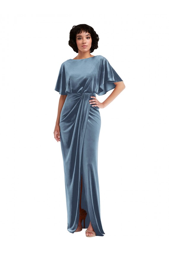 Open Back Dusty Blue Sheath Long Semi Formal Evening Dress Canada Online