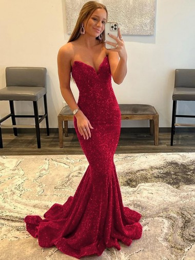 Burgundy Sheath Sweetheart Sweep Train Evening Dress Canada Online