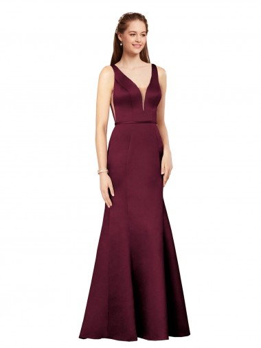 V-Back Burgundy Sheath V-Neck Long Formal Evening Dress Canada Online